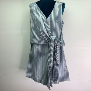 Style Envy Faux Wrap Dress Medium Summer Sleeveless Blue White Stripe NWT